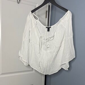 Forever 21 White Lace-Up Boho Peasant Top